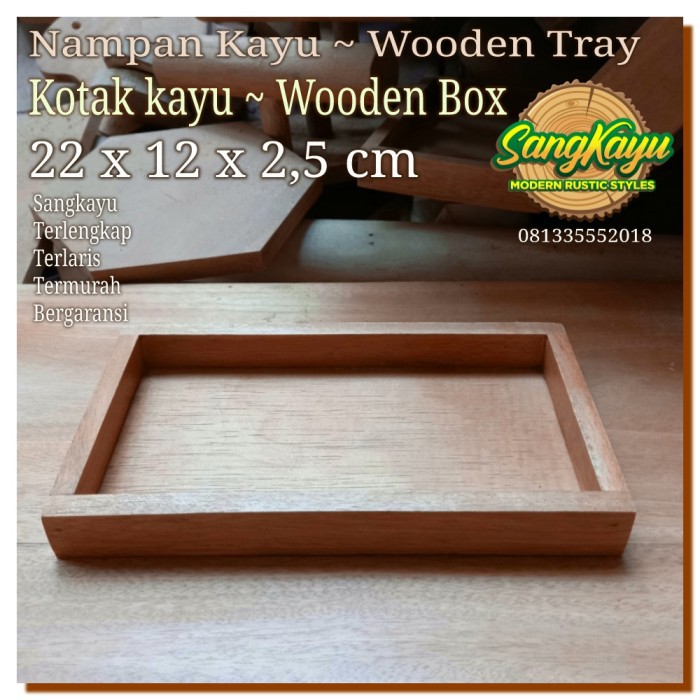 Wadah kayu kotak penyimpanan 22x12x2,5cm nampan kayu kotak seserahan