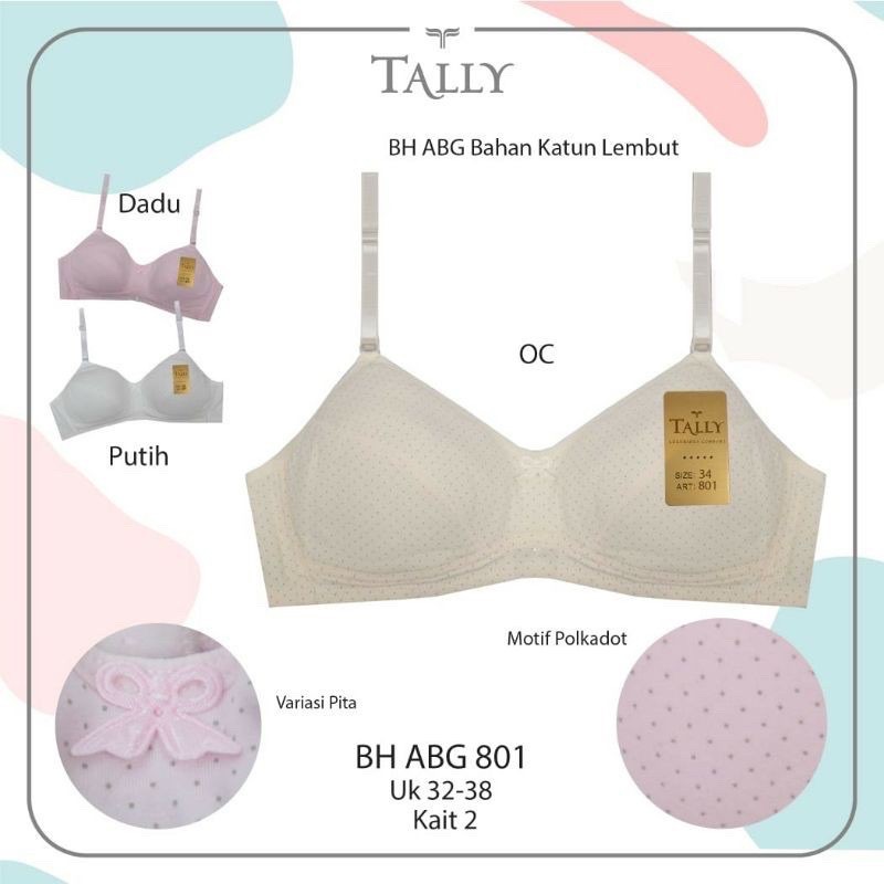 TALLY BRA BH REMAJA ABG 801 I SIZE 32 - 38 I TANPA BUSA I TANPA KAWAT I MOTIF POLKADOT | CUP A-B