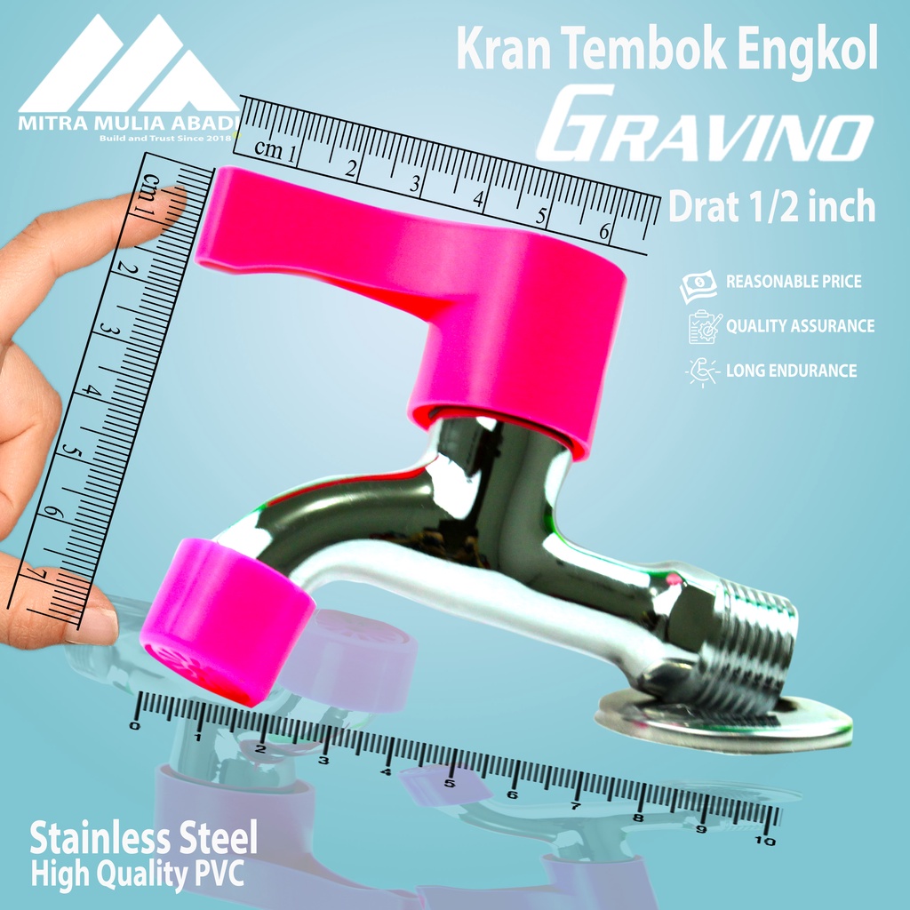 Kran 1/2 inch Keran Engkol Stainless Gagang PVC Tembok PINK