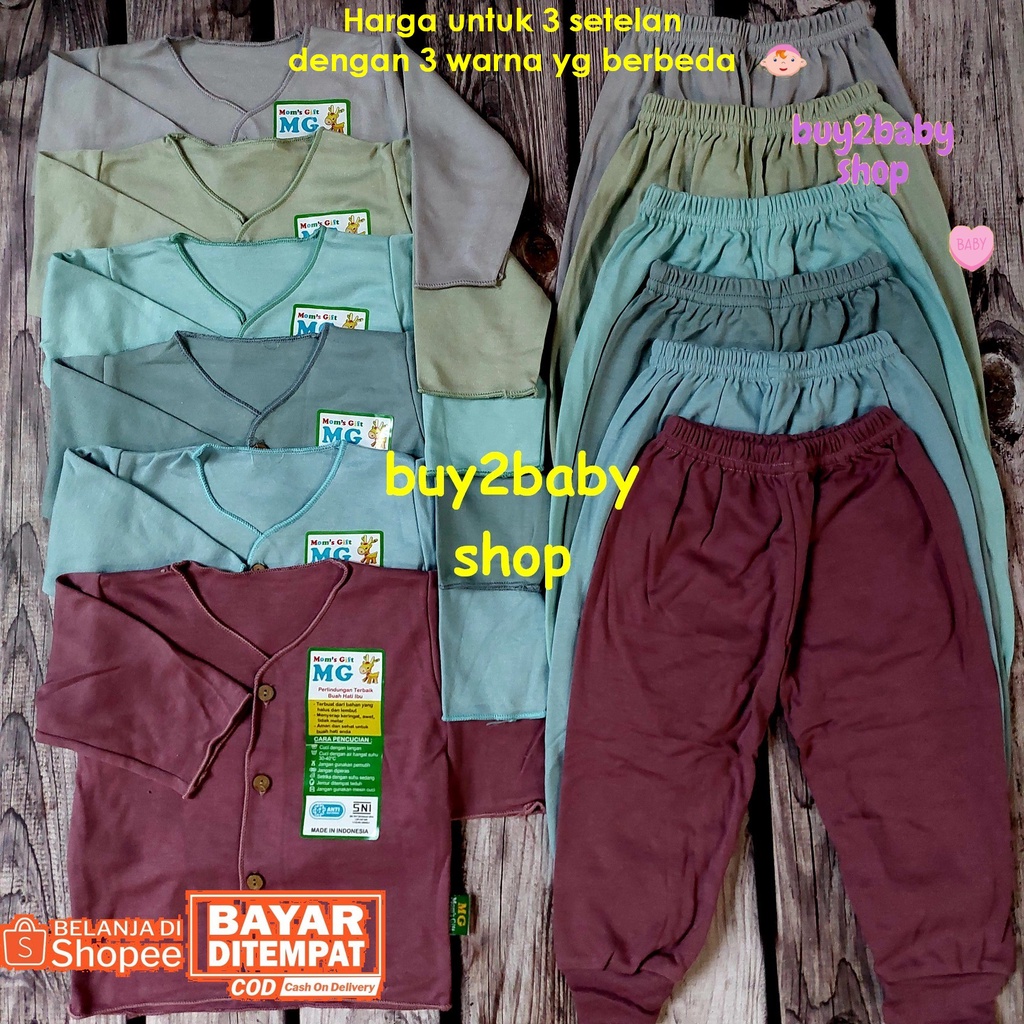 Ridges Little Q baju bayi setelan piyama panjang World Color Series 0-3 Bulan 3 PCS
