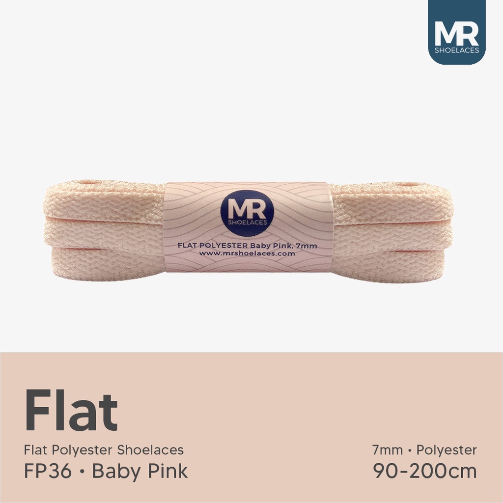 MR Shoelaces FP36 Merah Muda (Baby Pink) Tali Sepatu Polyester Pipih Flat 7mm 80cm 90cm 100cm 120cm 130cm 150cm 180cm 200cm untuk Sneakers - Premium Shoelace