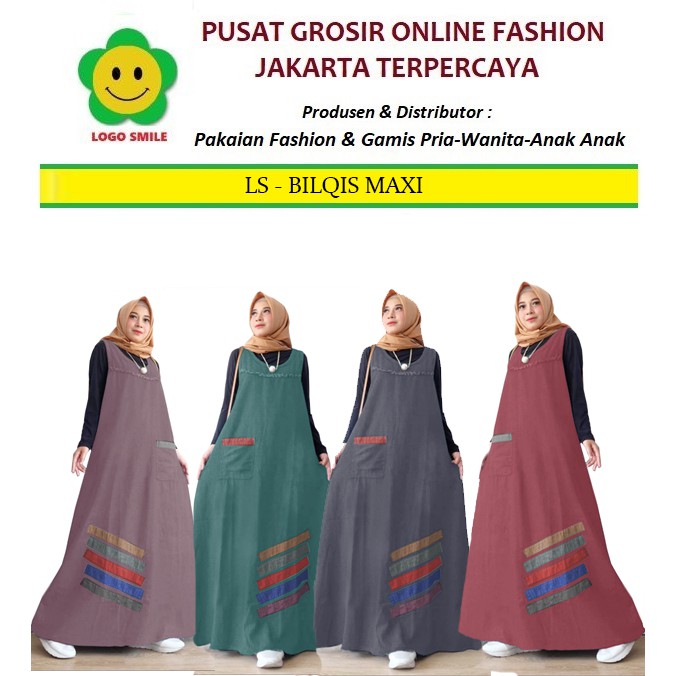 Bilqis Maxi - Logo Smile (LS) - Ukuran L-XXL - Matt Katun Supernova Mix Aplikasi Bahan