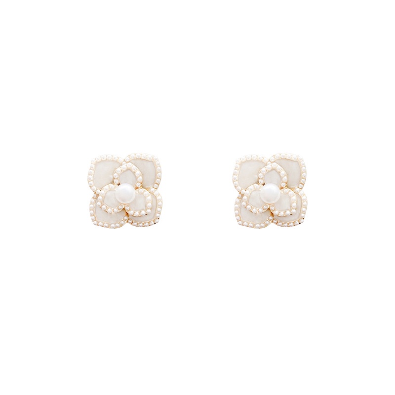 Anting Stud 925 silver needle Bentuk Bunga Aksen Mutiara Dan Berlian
