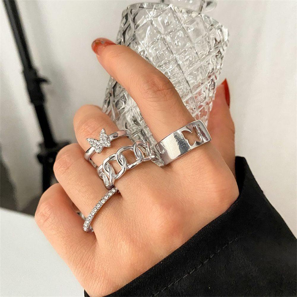 Mxbeauty Kupu-Kupu Cincin Set Fashion Lebar INS Jari Telunjuk Rings Perhiasan Hadiah Pesta Cincin Set Gadis Vintage Adjustable Terbuka Rings