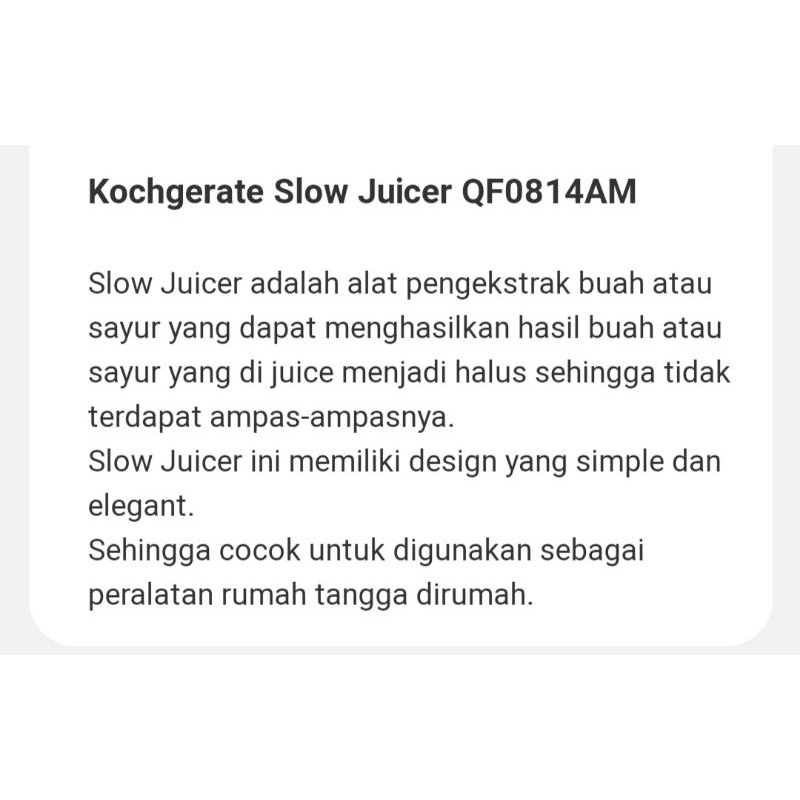 Slow Juicer Kochgerate QF-0814AM. Baru bukan bekas