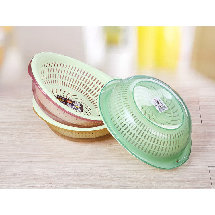 Keranjang Baskom Saringan Oval Pencuci Buah dan Sayuran dengan Tutup