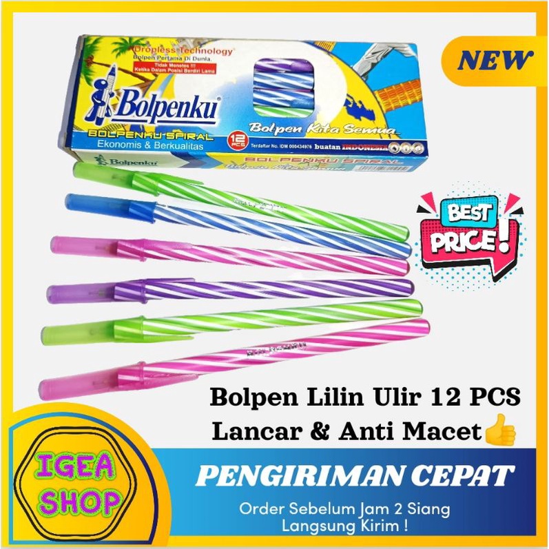 

Pena Lilin / Pena Ulir BOLPENKU 12Pcs Hitam