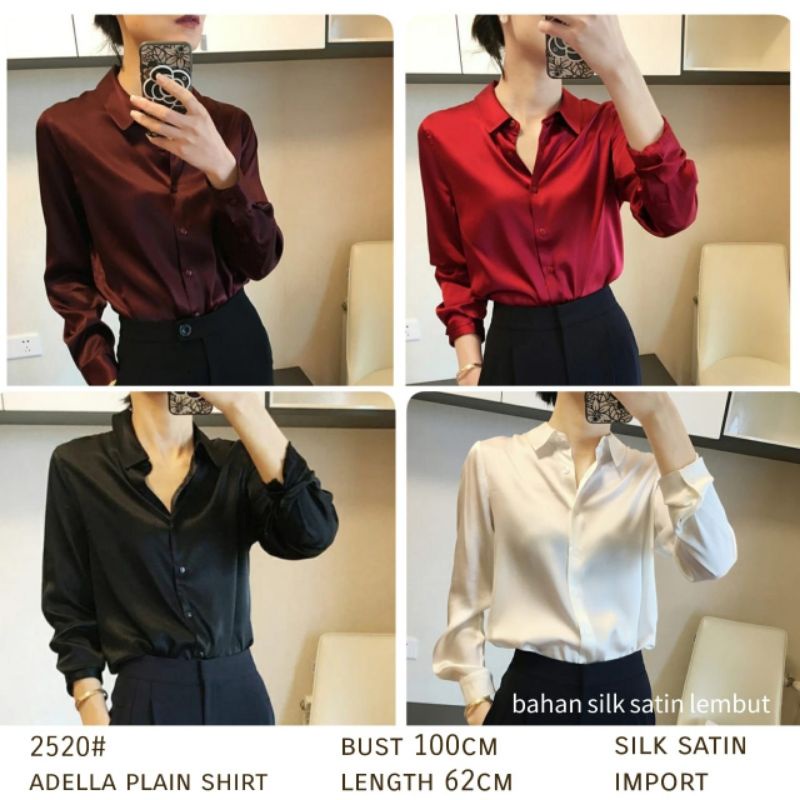 MDLV ~ 2520 Adella Silk Satin Plain Shirt Kemeja Satin Polos Premium Kemeja Satin Best Seller Kemeja Import