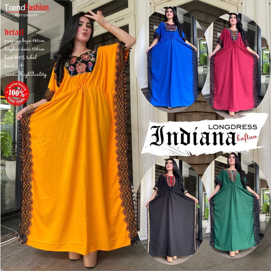 Gamis Kaftan Jumbo BIG SIZE LD 170 CM Wanita Bordir Gold Mewah Pilih Warna Rayon Premium Terbaru INDIANA ARABIAN Best Seller