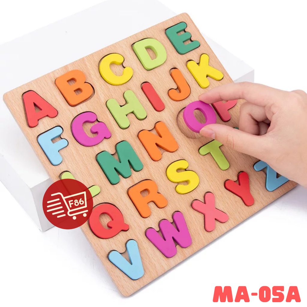 Puzzle ABC And Number Murah Chunky Puzzle Anak / Puzzle Kayu Jigsaw 3D /  Mainan Edukasi Anak Kayu Puzzle Timbul