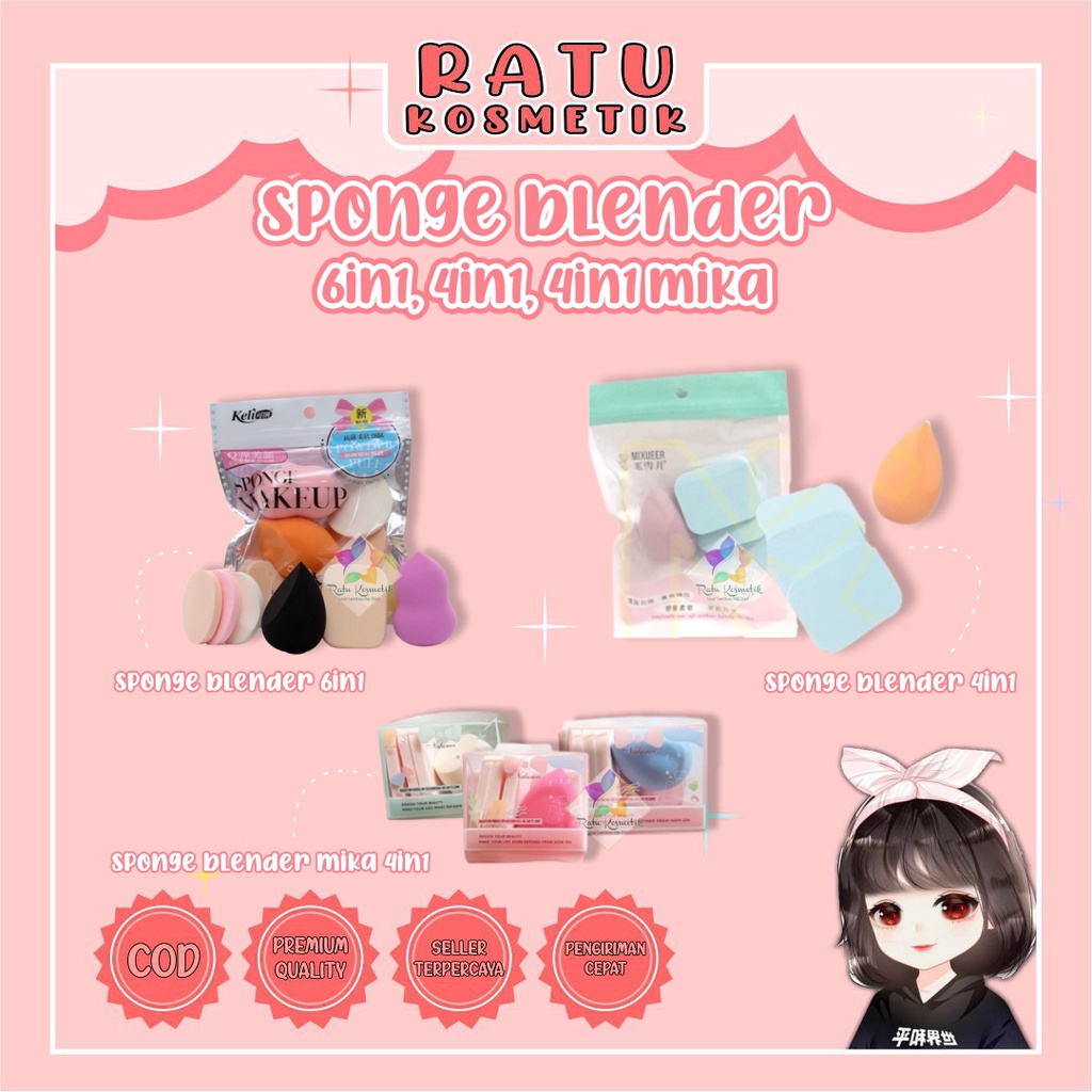 ❤ RATU ❤ Sponge Make Up 4in1 | Spon Blender Foundation  | Spons Makeup isi 6 Murah | Spon Pembersih Wajah