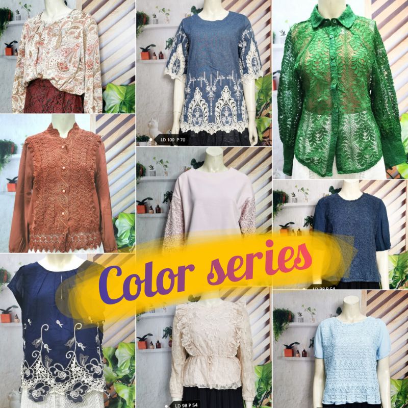blouse wanita berwarna atasan wanita brokat bordir brukat renda kemeja cewek warna krem hijau merah 