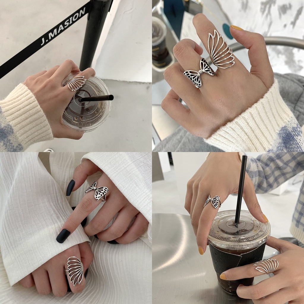 【COD Tangding】Cincin Model Terbuka Desain Kupu-Kupu Geometri Gaya Retro Adjustable Untuk Wanita