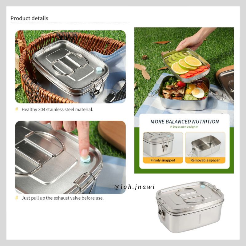 Lunch Box Stainless Steel 1500 ml 2 Layers 4 Parts Premium