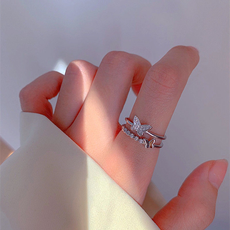 IFYOU Butterfly Heart Crystal Rings for Women Girls Adjustable Open Gold Rings 2021 Trend Fashion Jewelry Gifts