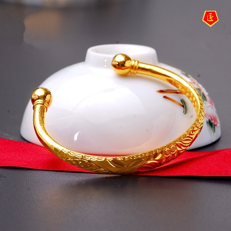 [Ready Stock]Women's Glossy Lotus Open Gold Bracelet