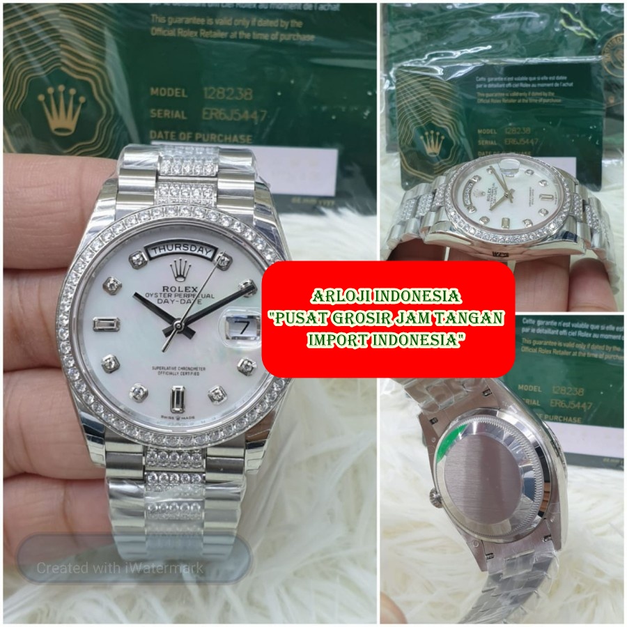 Mega Sale Jam Tangan Wanita ROLEX DayDate 36mm Plat Kerang White SWISS ETA 1:1 Garansi 1th