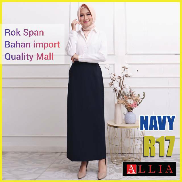 ALLIA R17 NAVY M - 7L - ROK SPAN PANJANG WANITA - ROK WANITA - ROK KERJA WANITA