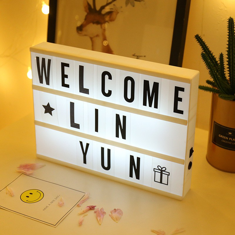 Lampu Cinema Light Box A5 Dekorasi Huruf/Lampu Hias Message DIY Kotak Sinema Kamar Cafe Led Lightbox Led Box Alphabet Light Message Box DIY Light Box Huruf Sinematik LED Message Board