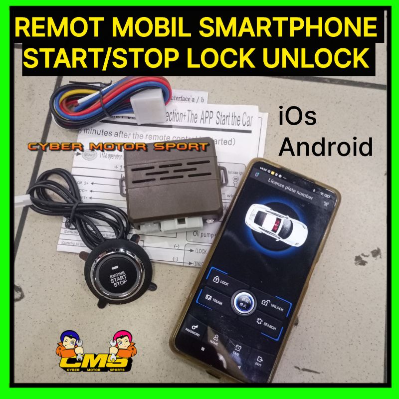 Keyless Engine start stop button Apps Remot via Android dan iphone . keyless remot mobil universal a