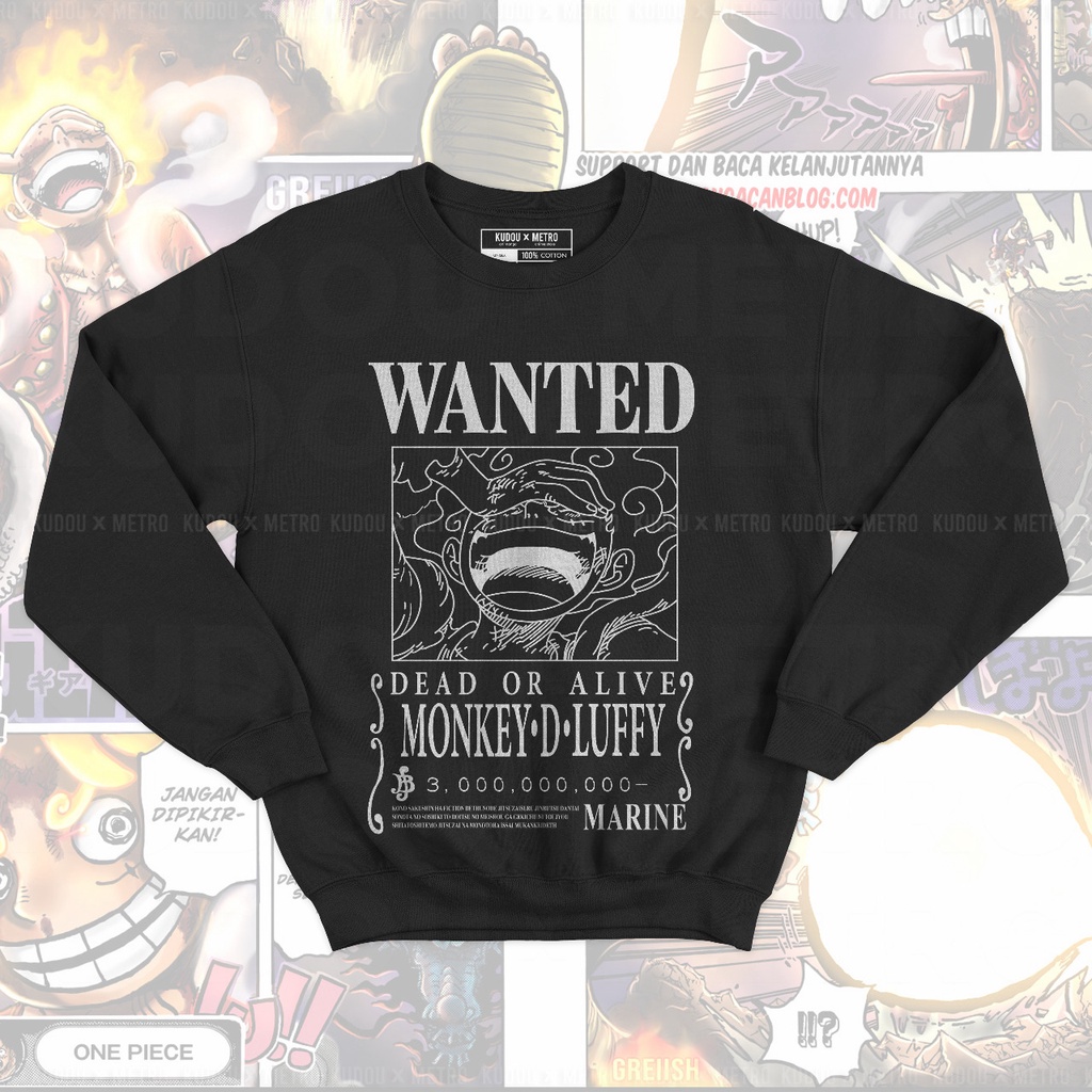 Crewneck Luffy Wanted God Nika Gear 5th Anime Manga One Piece Premium Unisex