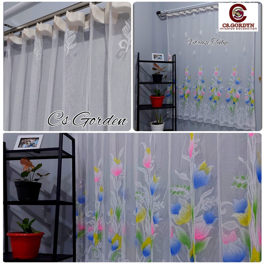 Gorden Vitrase Vitrace motif Bunga Tulip Tirai Jendela Pintu Minimalis