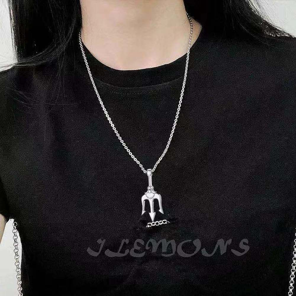 Kalung Liontin Trident Bahan Titanium Steel Gaya Hip Hop Untuk Pria Dan Wanita