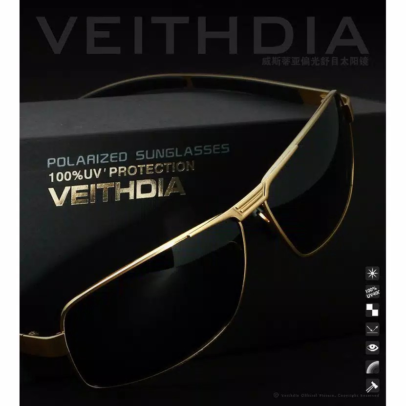 COD Original Veithdia Kacamata Polarized Anti UV400 Pria V-2490