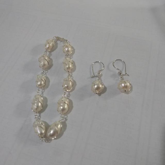 Set perhiasan gelang + anting perak mutiara lombok set perak mutiara tawar