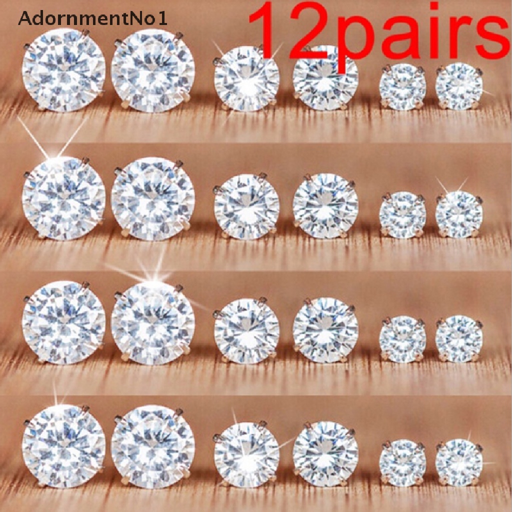 (AdornmentNo1) 12 Pasang / Set Anting Tusuk Kristal Berkilau Untuk Wanita