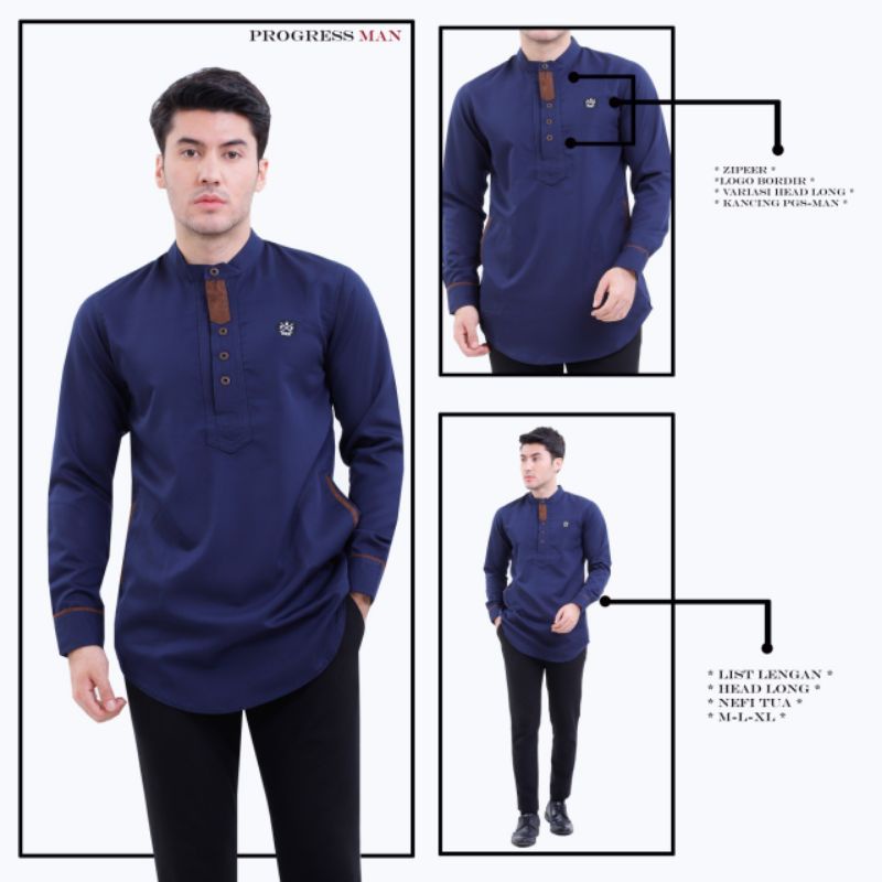 Baju koko/koko lengan panjang biru navy-L