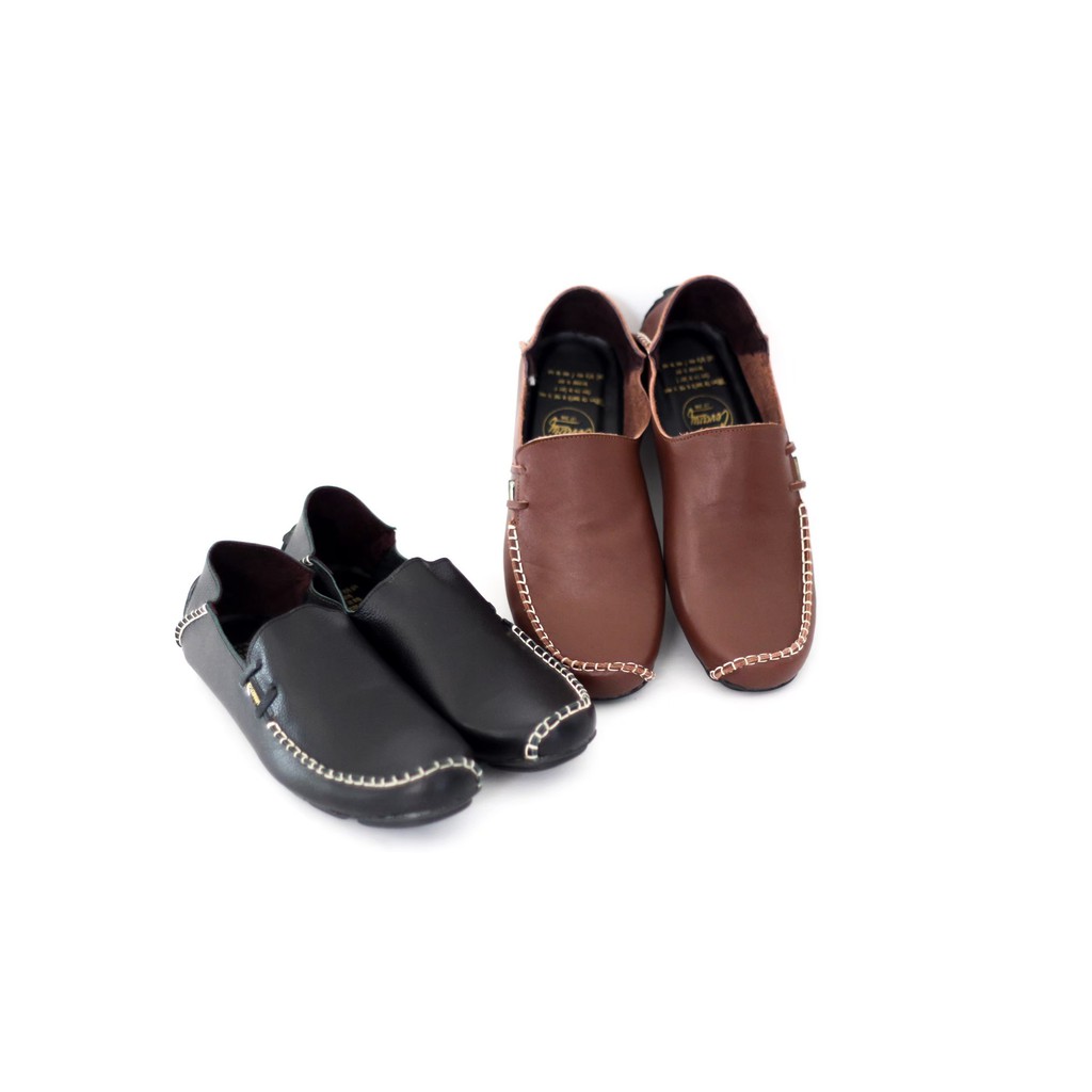 Sepatu pria slip on leather cevany mocclea kulit sapi original warna hitam dan coklat