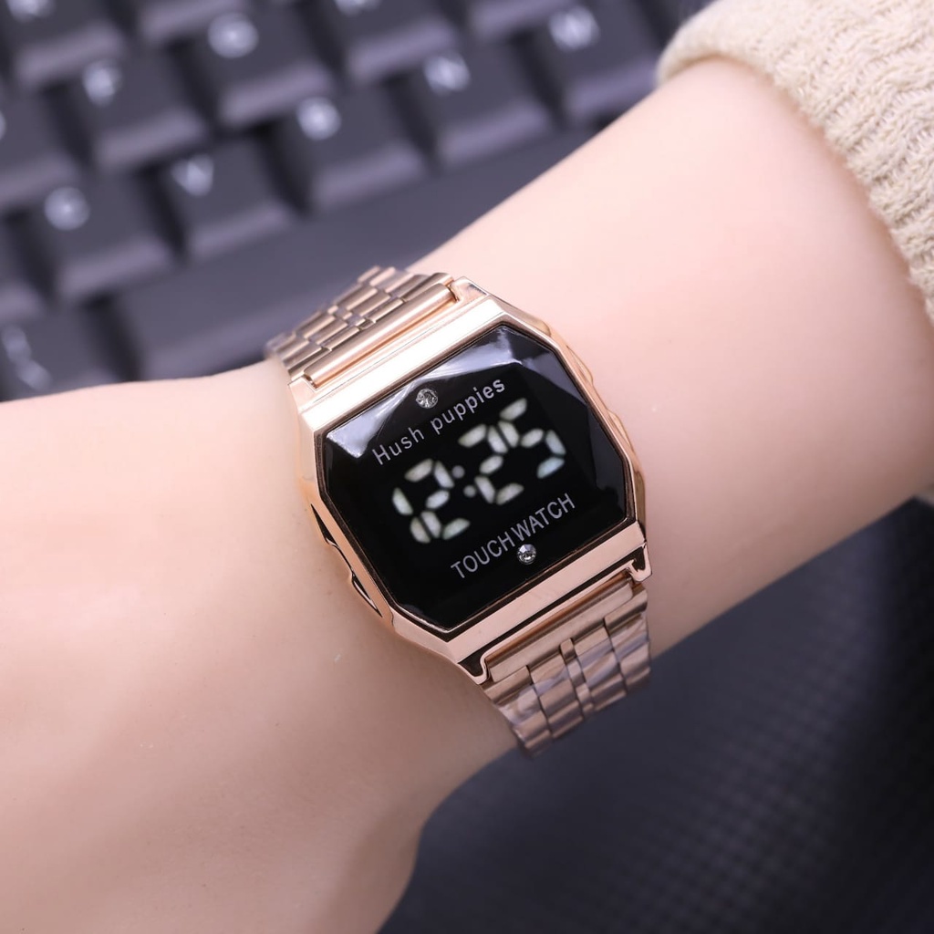 Jam Tangan Wanita Fashion Hush Puppies L1603S Digital Led Tali Rantai Tanggal Hari Aktif Free Box &amp; Baterai