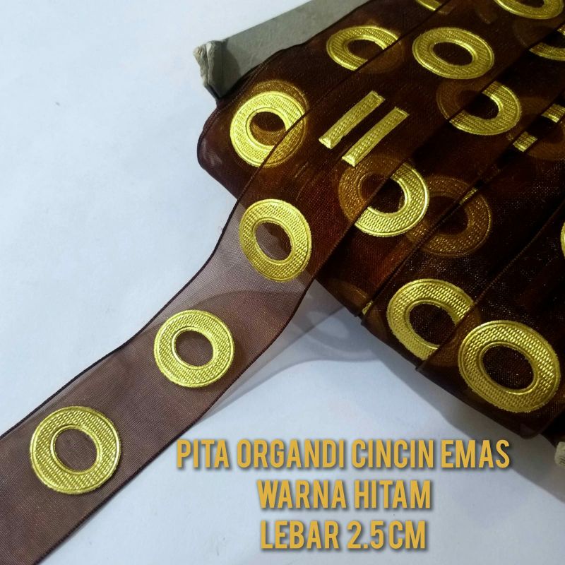 

per meter,pita organdi ring emas warna coklat lebar 2.5 cm