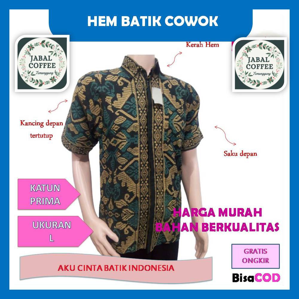 Atasan Panjang Pendek Hem Batik Pekalongan Katun Prima /Atasan Batik Pria Dewasa M L XL XXL J16