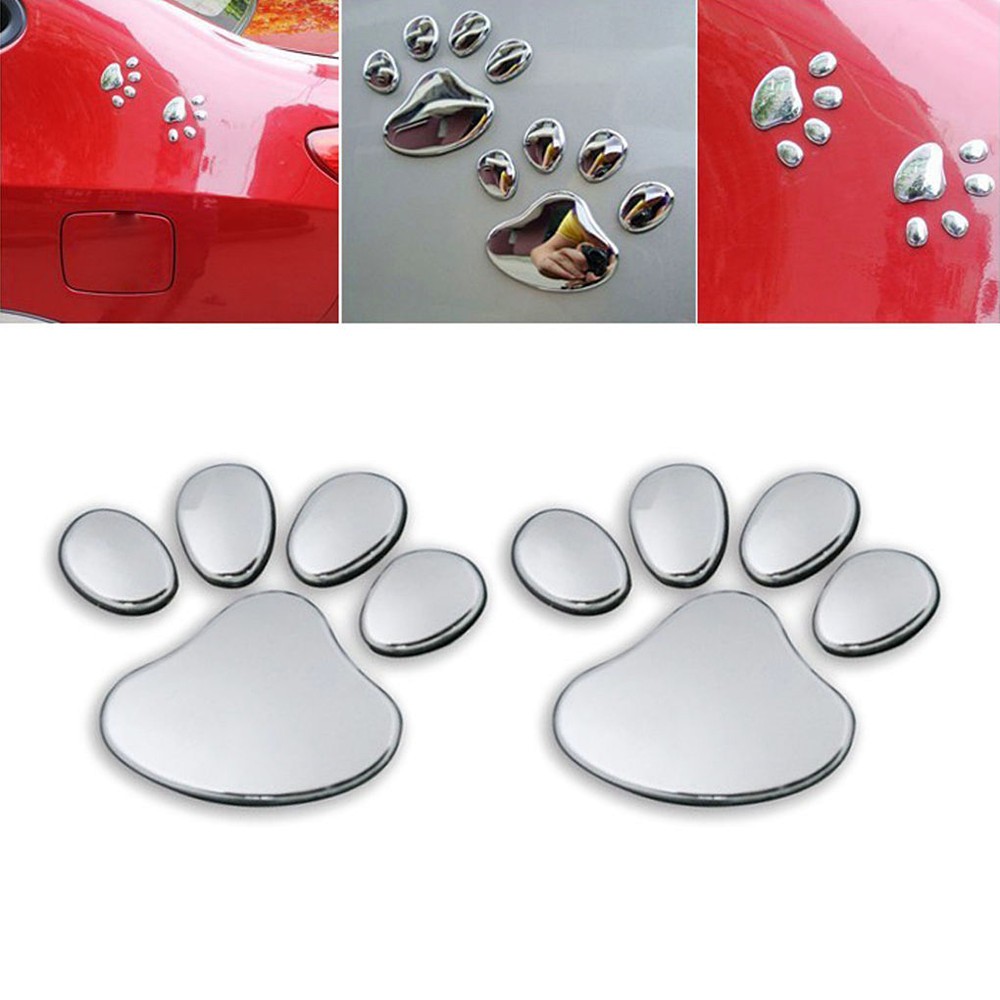 2pc 3D Jejak Kaki Mobil Silver Jendela Bumper Body Decal Stiker Beruang Kucing Anjing Kucing Paw Kaki Cetakan Aksesoris Hewan