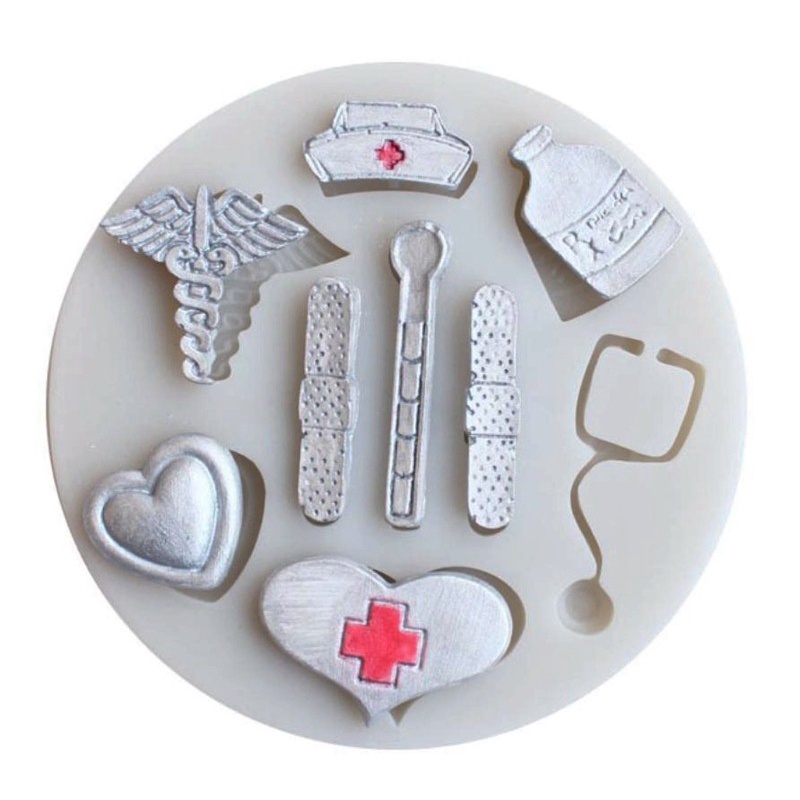 Glitter Nurse Themed Medical- Hat Bottle Heart Tool Medicine Candy Silicone Resin Mold