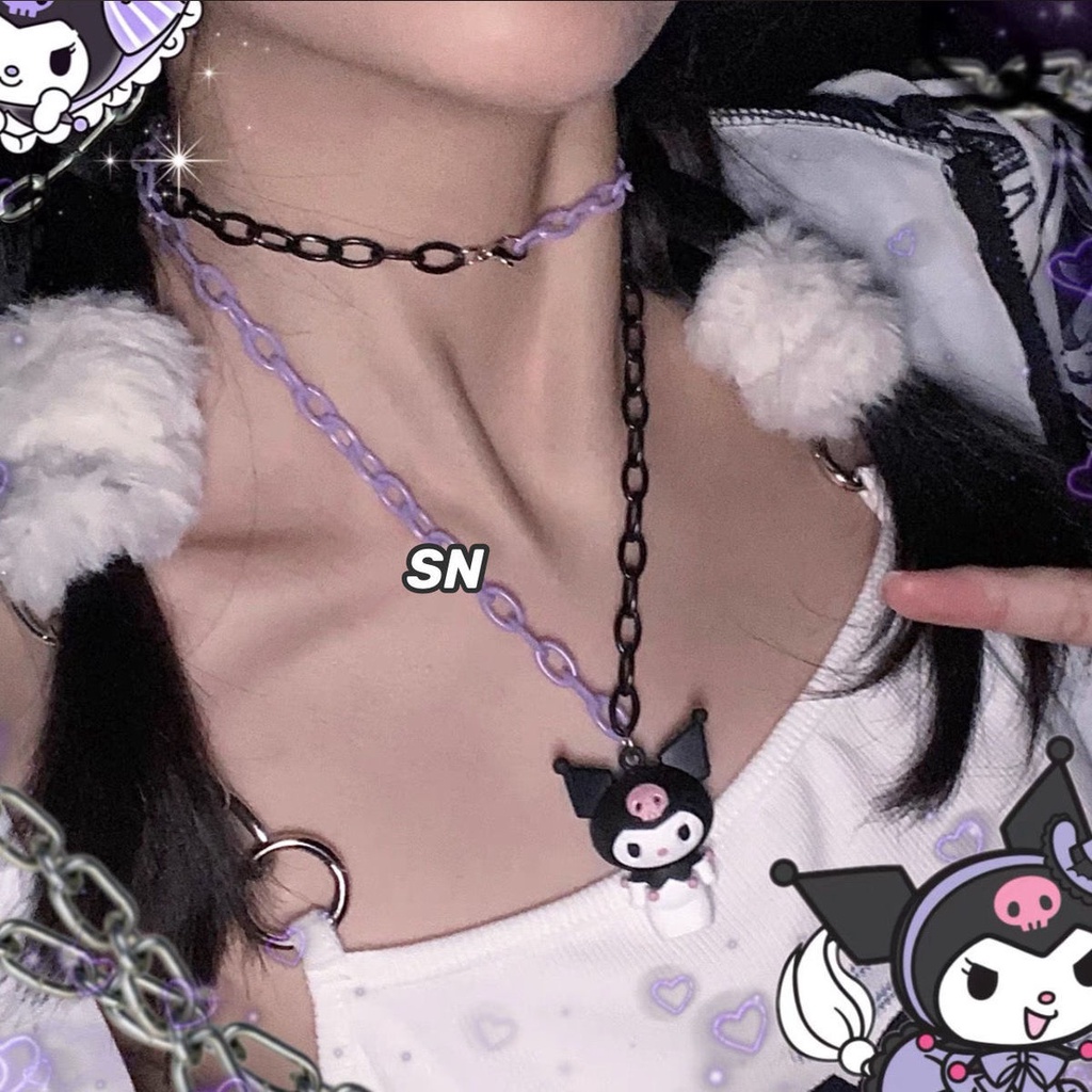 Ins lembut gadis lucu gaya gelap y2g gadis panas Harajuku hitam manis Clow m kuromi kalung perhiasan