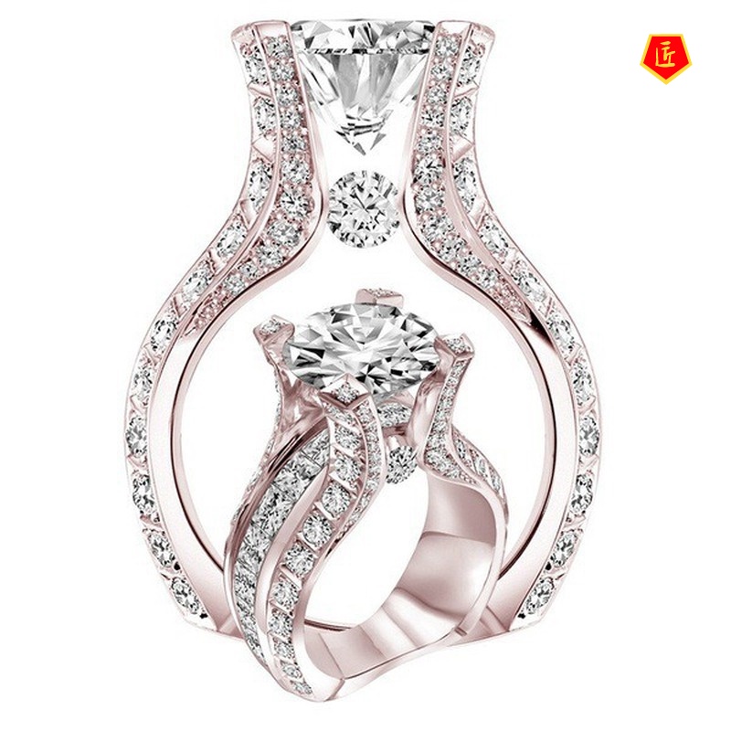 [Ready Stock]18K Rose Gold Square Diamond Ring Luxury Graceful and Fashionable