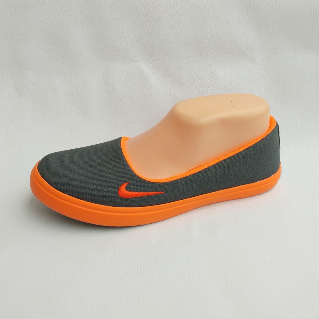 SEPATU WANITA SLIP ON 01 ABU ORANGE.SEPATU FLAT.SEPATU BALERINA.SEPATU LUCU.SEPATU HIJABER. SEPATU SLI PON