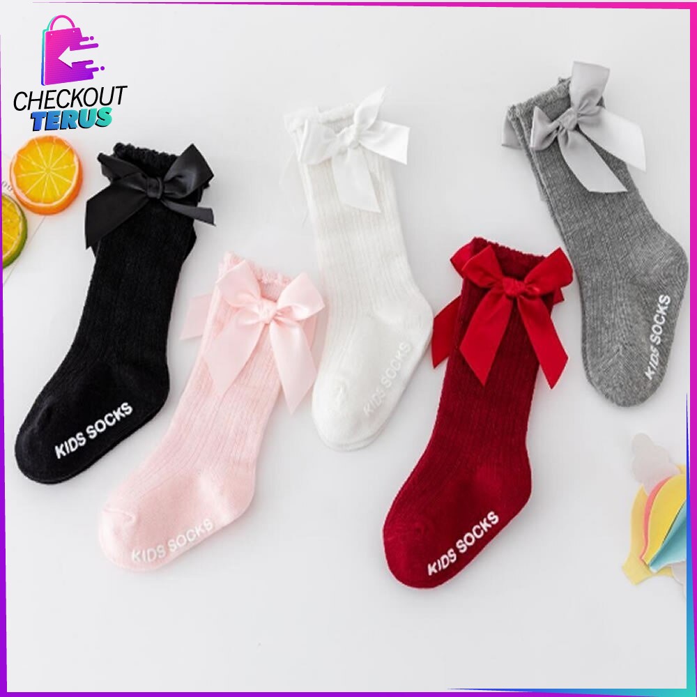 CT P89 Kaos Kaki Anak Perempuan Panjang Pita Anti slip Kaos Kaki Anak Anti Tergelincir Kaos Kaki Anak Cewek Antislip Kids Sock