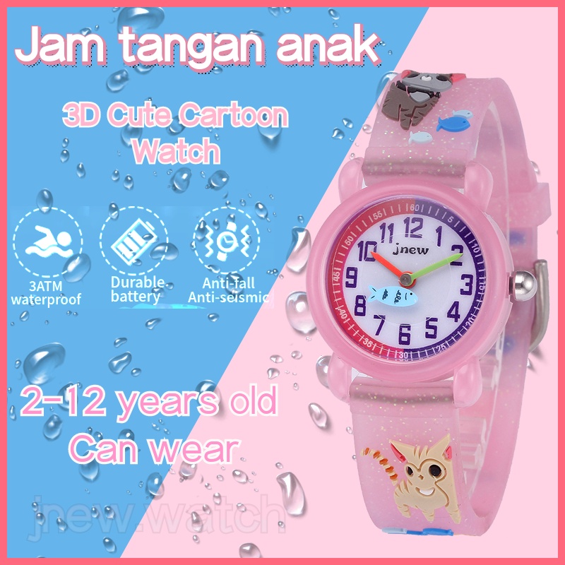 Children's 3d silicone cartoon kitten catching fish watch cute waterproof quartz watch primary school girl's watch children's watch