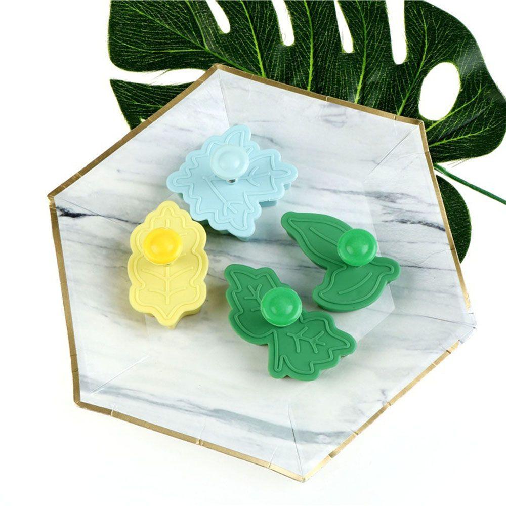 Solighter 4 Pcs Daun Tekan 3D Cetakan Baking Fondant Kue Alat Cetakan Biskuit