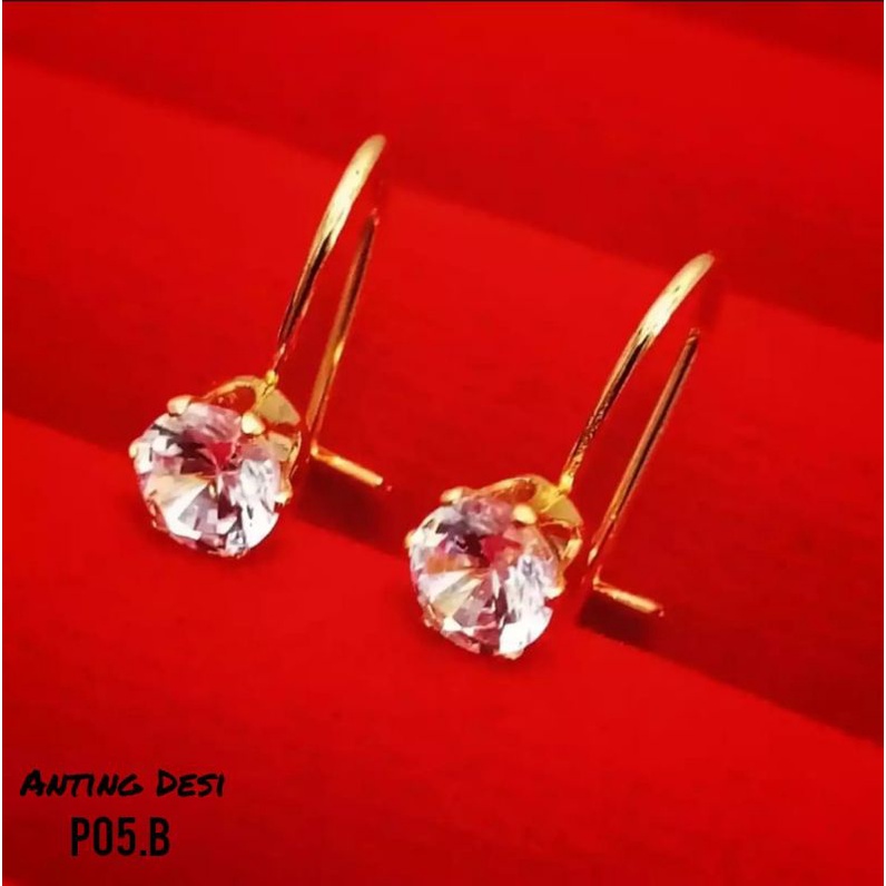 Anting Wanita Desi Permata Titanium Simple Emas Tidak Karat