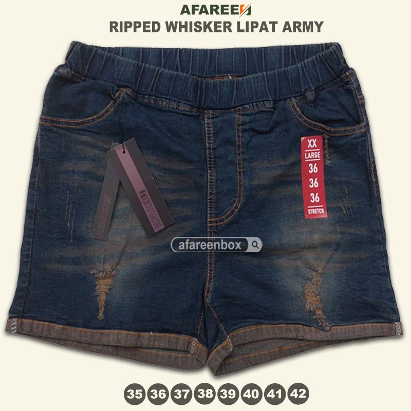 AFAREEN - Hotpant Jeans Ripped Whisker Stretch/ Melar Celana Pendek Jeans Wanita Korean Style Big Size Jumbo size 35-42