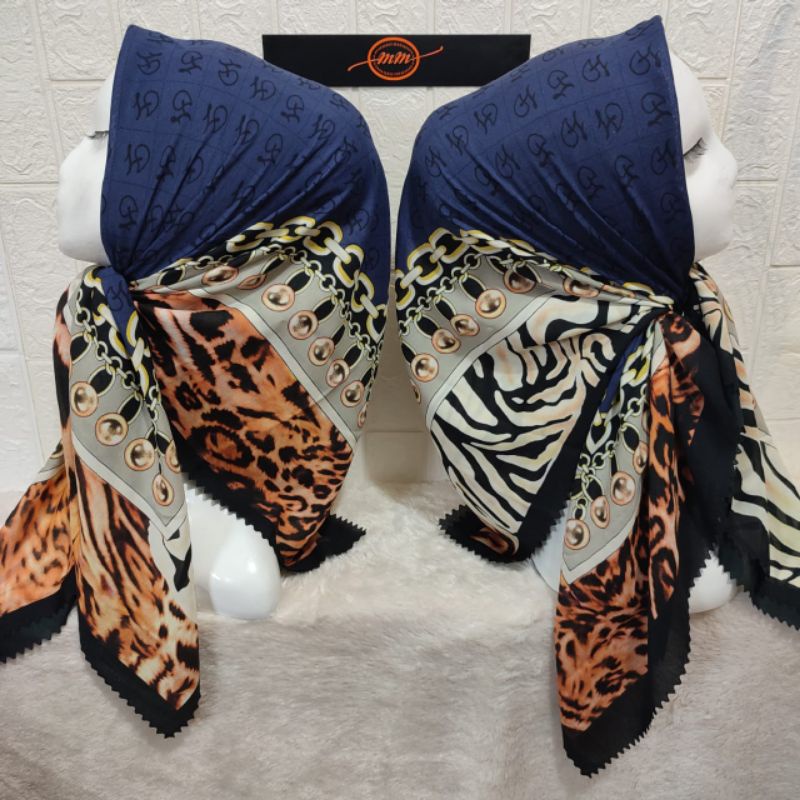 HIJAB SEGI EMPAT VOAL MOTIF MACAN ZEBRA BIRU KERUDUNG JILBAB MURAH