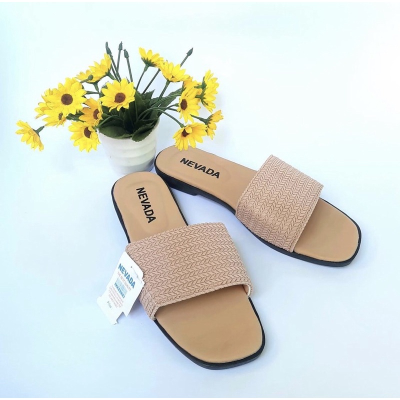 6.6 SALE! Sandal Selop Rajut Nevada Termurah - Sandal Wanita Nevada-Rajut Cream