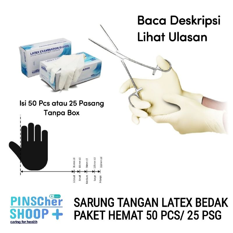 SARUNG TANGAN LATEX POWDER NON STERIL ISI 50 PCS / 25 PASANG (REPACK PLASTIK)