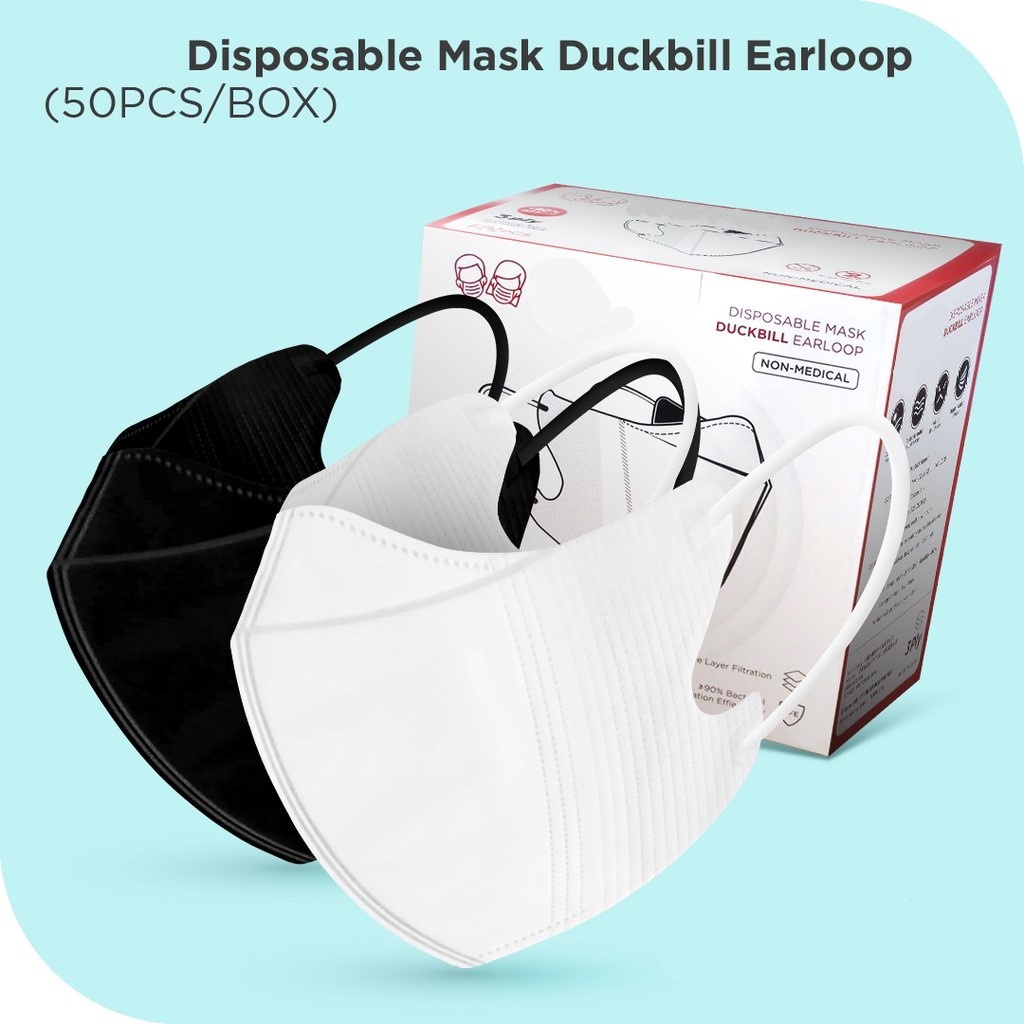 [isi 50pcs] Masker Duckbill 3Ply / FaceMask / Premium Mask Putih dan hitam Garis seperti Sensi