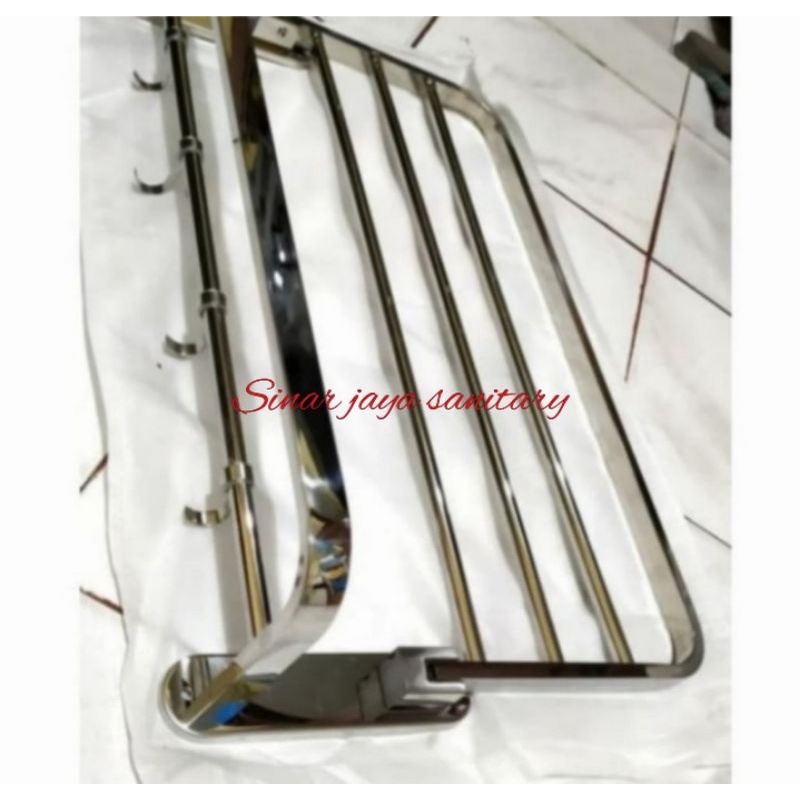 Rak handuk lipat stainless / gantungan baju 60cm dua susun stainless / gantungan handuk stainless